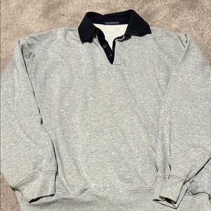 Brandy Melville Gray Sweatshirt with navy trim button collar